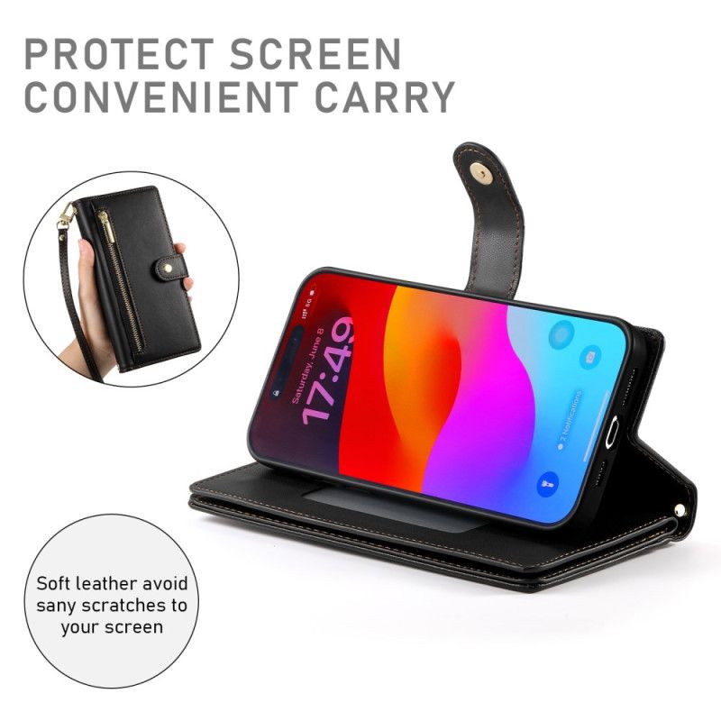 Lærdeksel Folio Deksel iPhone 17 Pro Max Lommebok Med Glidelåslomme