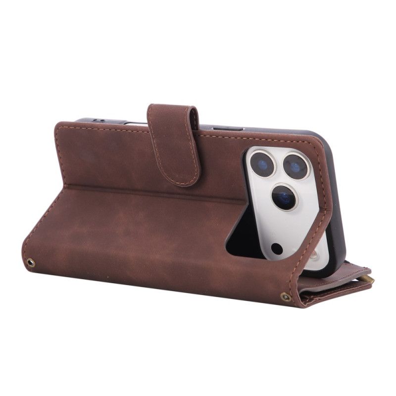 Lærdeksel Folio Deksel iPhone 17 Pro Max Mobildeksel Lommebok Med Semsket Skinneffekt