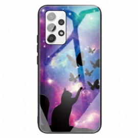 Deksel Til Samsung Galaxy A13 Herdet Glass Katt Og Sommerfugler