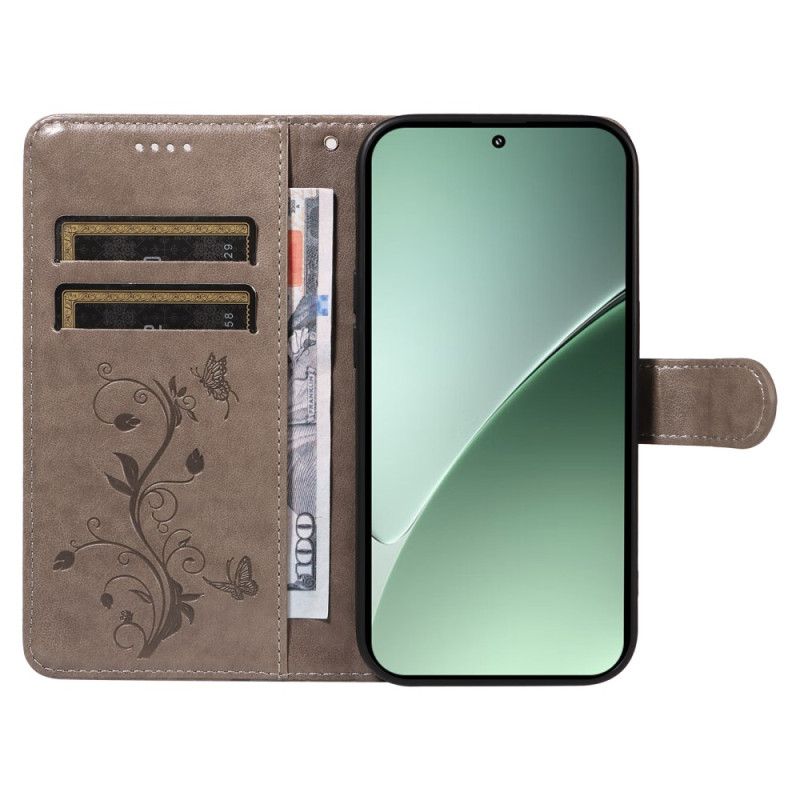 Folio Deksel Til Xiaomi 15 Pro Blomster- Og Sommerfuglmønster