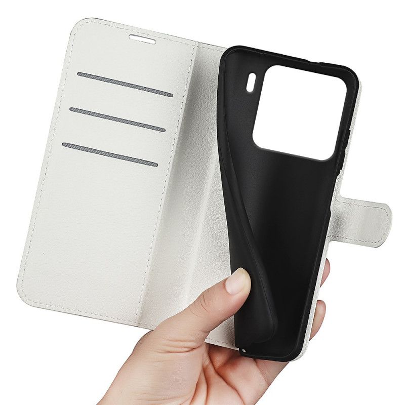 Folio Deksel Til Xiaomi 15 Pro Klassisk Litchi-imitasjonsskinn