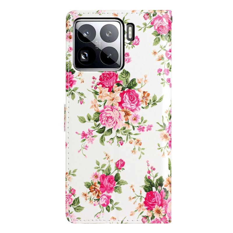 Folio Deksel Til Xiaomi 15 Pro Røde Blomster