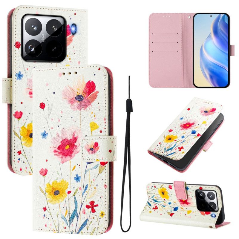 Folio Deksel Xiaomi 15 Pro Blomstermønster