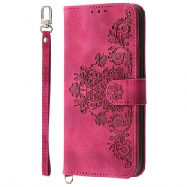 Folio Deksel Xiaomi 15 Pro Blomstermønster I Semsket Skinneffekt Med Stropp Og Skulderstropp