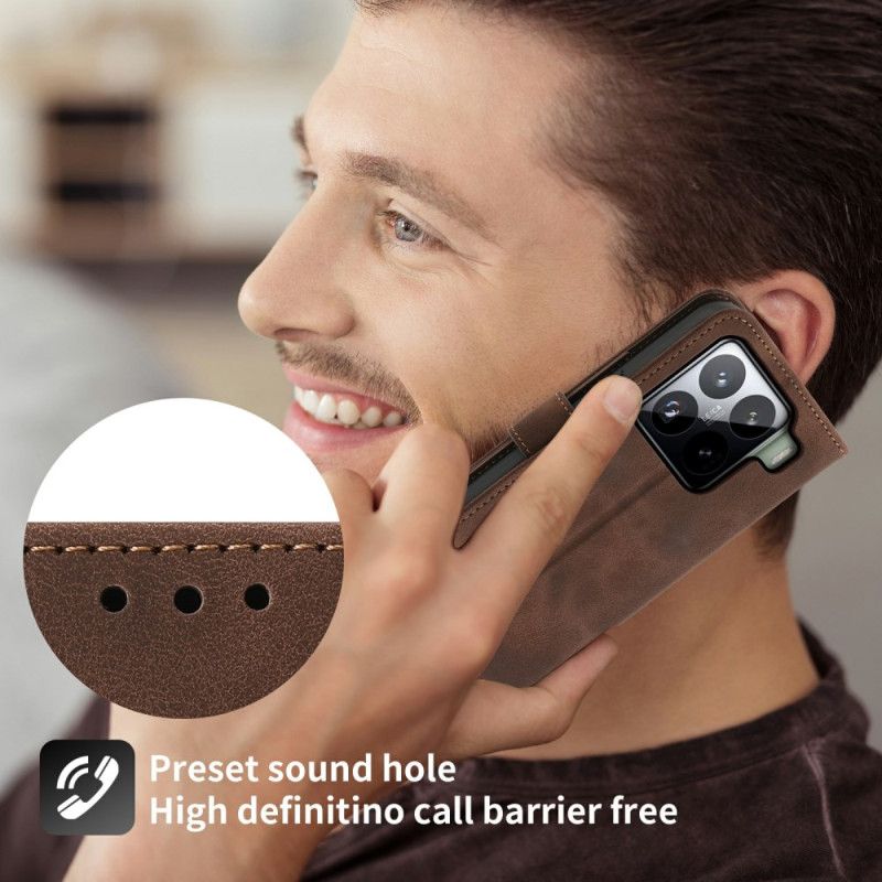 Folio Deksel Xiaomi 15 Pro Blomstermønster I Semsket Skinneffekt Med Stropp Og Skulderstropp