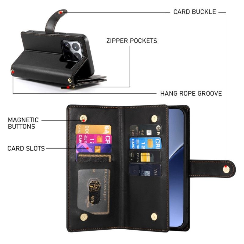 Folio Deksel Xiaomi 15 Pro Lommebok Med Stropp Og Skulderstropp