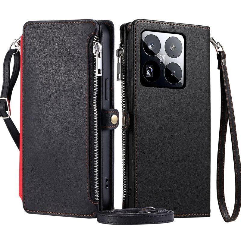 Folio Deksel Xiaomi 15 Pro Premium-rem Og Skulderrem Beskyttelse Deksel