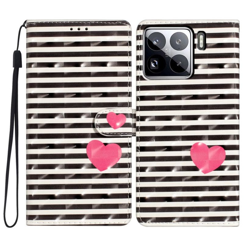 Lærdeksel Folio Deksel Xiaomi 15 Pro Mobildeksel 3d-striper Og Hjerter