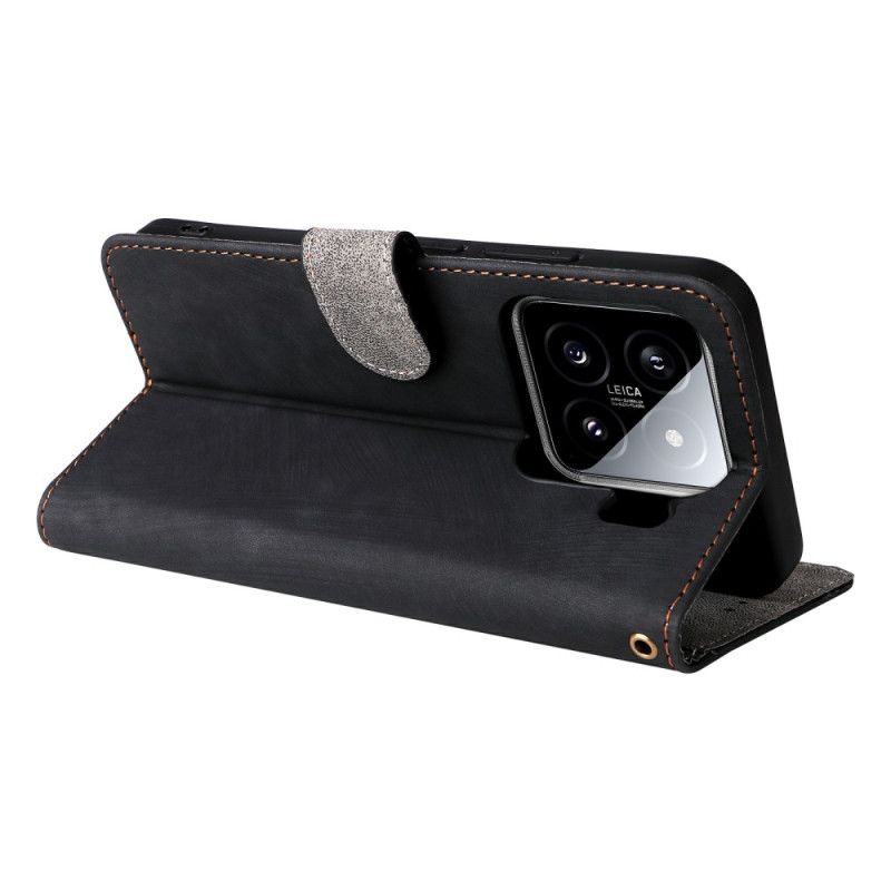 Lærdeksel Folio Deksel Xiaomi 15 Pro Mobildeksel Rfid-beskyttelse I Semsket Skinneffekt