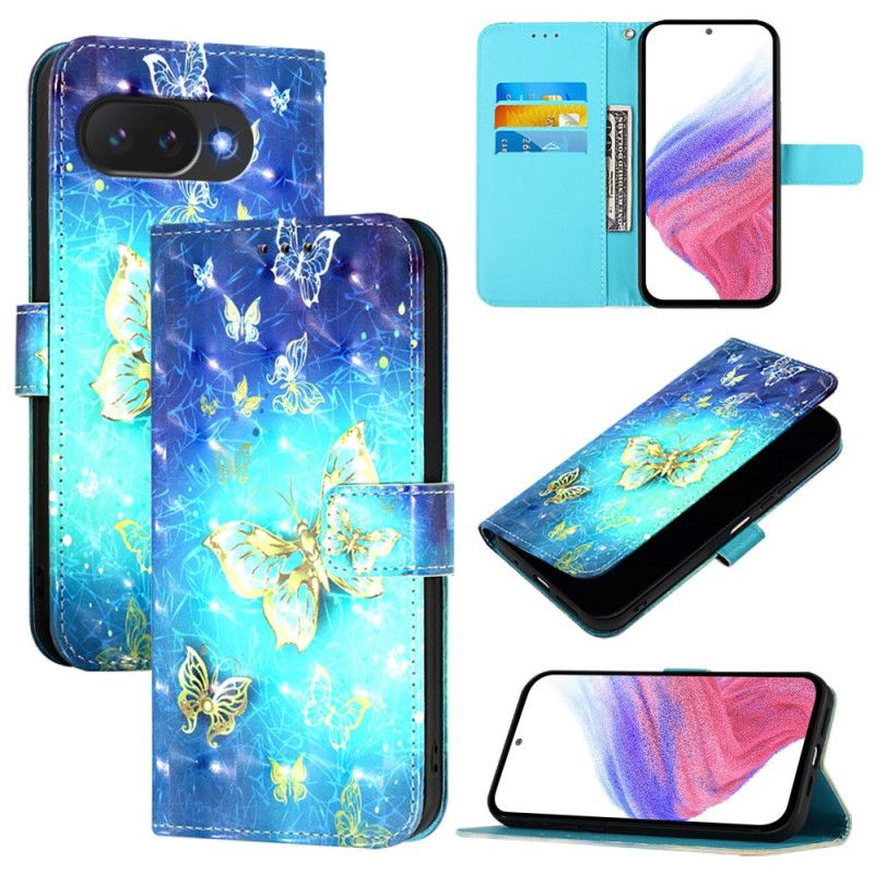 Lærdeksel Folio Deksel Google Pixel 10a Mobildeksel Gyldne Sommerfugler