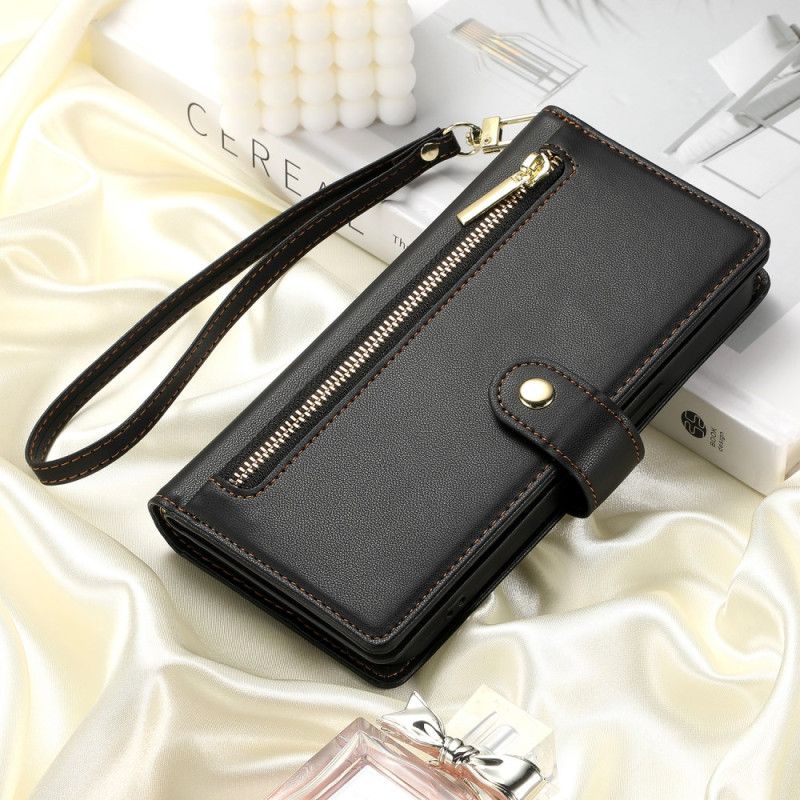 Lærdeksel Folio Deksel Google Pixel 10a Mobildeksel Lomme Og Stropper Med Glidelås