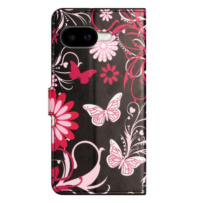Lærdeksel Folio Deksel Google Pixel 10a Mobildeksel Sommerfugler På Svart Bakgrunn