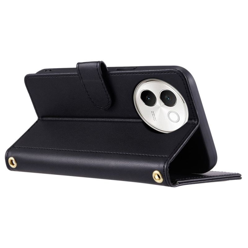 Lærdeksel Folio Deksel Vivo V40 Lite 5g Mobildeksel Vattert Med Stropp Og Skulderstropp