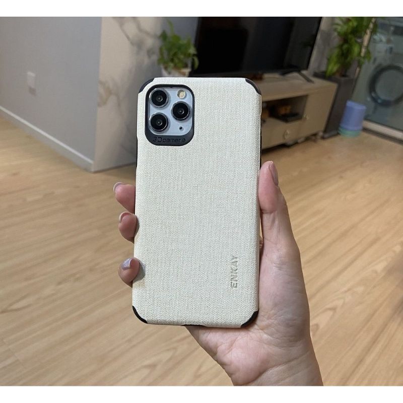 Deksel Til iPhone 11 Pro Max Lerretseffekt + Herdet Glassfilm