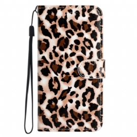 Folio Deksel Til Moto G73 5G Med Kjede Strappy Leopardtrykk