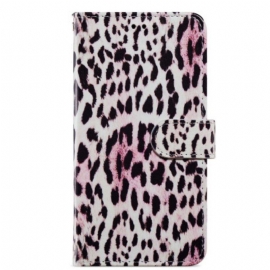 Lærdeksel Til Moto G73 5G Med Kjede Strappy Leopard Style