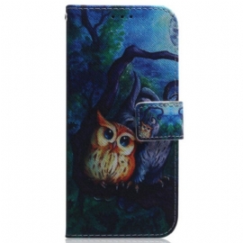 Folio Deksel Til Samsung Galaxy A54 5G Med Kjede Strappy Owls Maleri