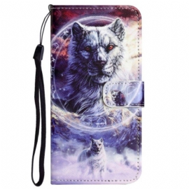 Folio Deksel Til Xiaomi Redmi Note 12 4G Med Kjede Strappy Snow Wolf