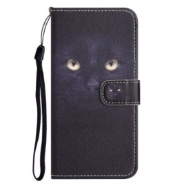 Lærdeksel Til Xiaomi Redmi Note 12 4G Green Eyed Cat Med Snor