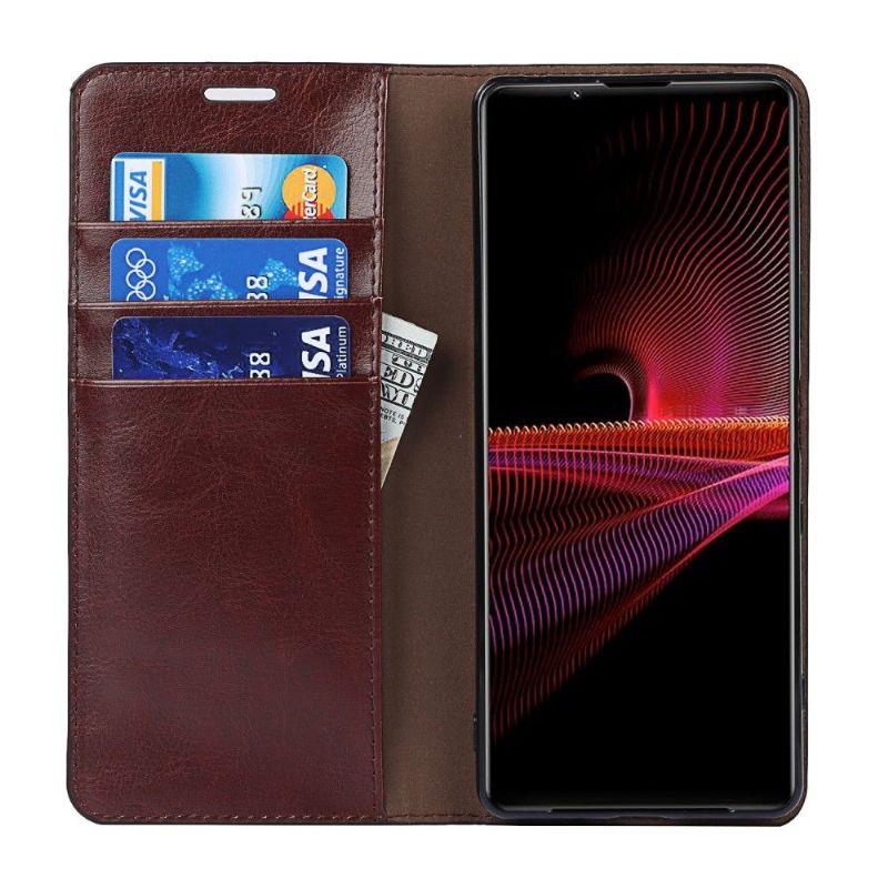 Lærdeksel Til Sony Xperia 1 III Originalitet Lærkortholder Støttefunksjon