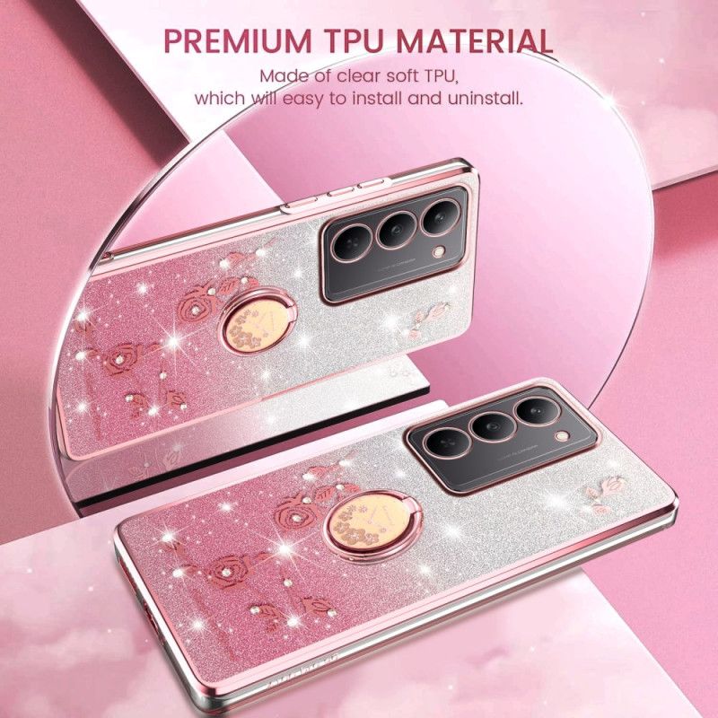 Deksel Realme 14x 5g Kadem Ringholder Med Blomster Og Strass