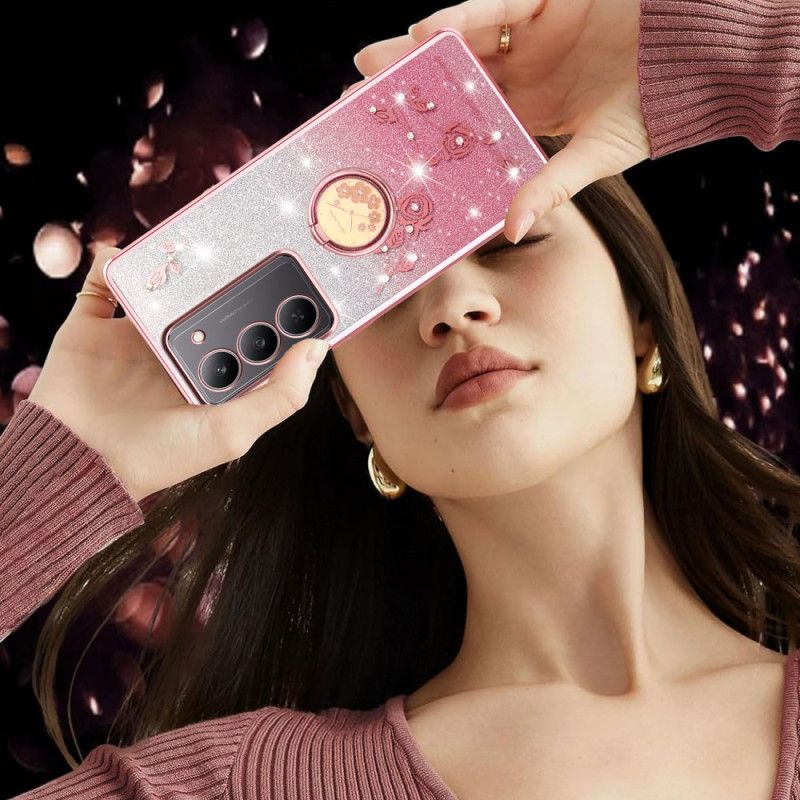 Deksel Realme 14x 5g Kadem Ringholder Med Blomster Og Strass