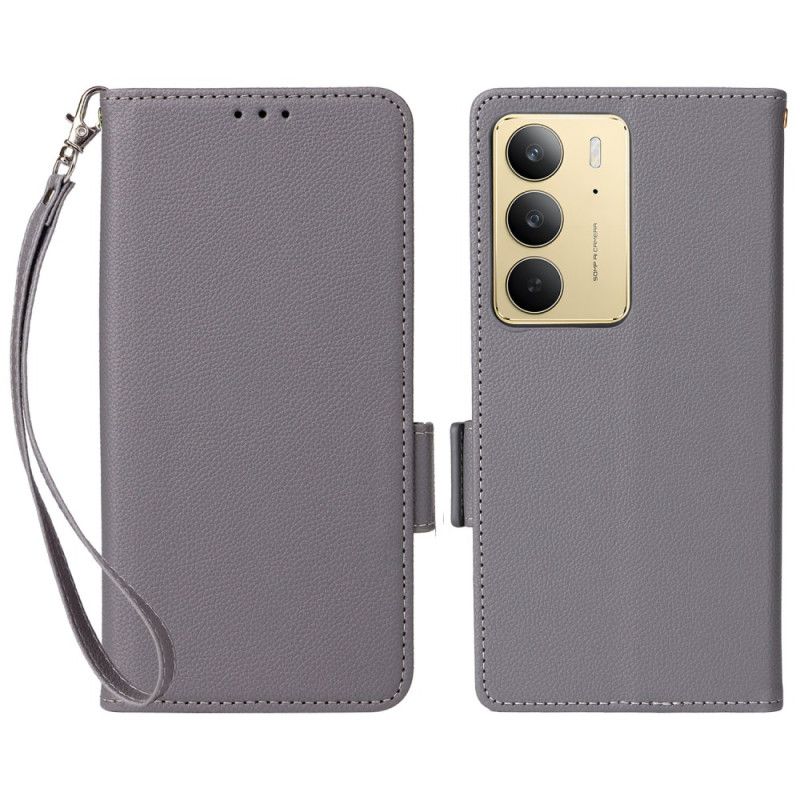 Folio Deksel Realme 14x 5g Litchi-imitasjonsskinn Med Stropp Beskyttelse Deksel