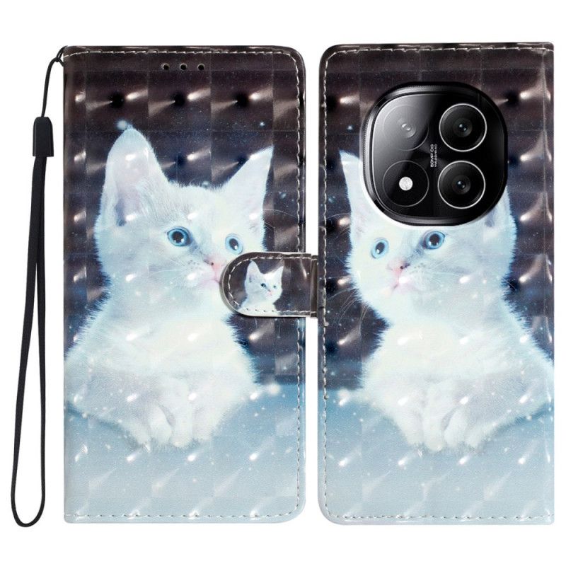 Folio Deksel Til Xiaomi Redmi Note 14 Pro Plus 5g Hvit 3d-katt
