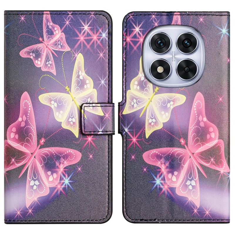 Folio Deksel Xiaomi Redmi Note 14 Pro Plus 5g Glitrende Sommerfugler Beskyttelse Deksel