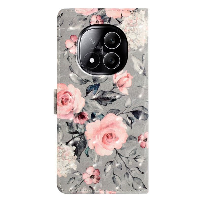Folio Deksel Xiaomi Redmi Note 14 Pro Plus 5g Rosa 3d-blomster Beskyttelse Deksel