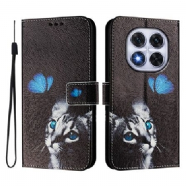 Lærdeksel Folio Deksel Xiaomi Redmi Note 14 Pro Plus 5g Mobildeksel Sommerfugl- Og Kattemønster