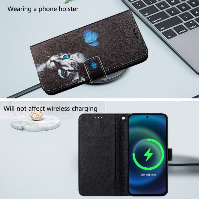 Lærdeksel Folio Deksel Xiaomi Redmi Note 14 Pro Plus 5g Mobildeksel Sommerfugl- Og Kattemønster
