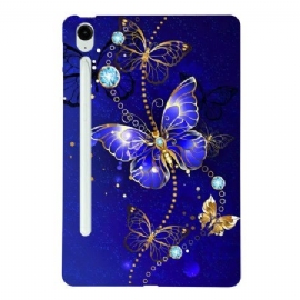 Deksel Til Samsung Galaxy Tab S10 Fe Plus Blå Og Gullsommerfugler