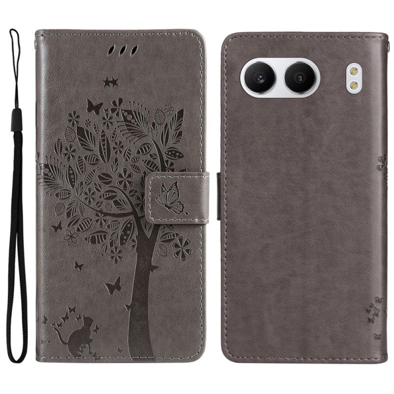 Lærdeksel Folio Deksel Oneplus Nord 4 Mobildeksel Tre Og Katt