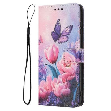 Folio Deksel Realme 14t 5g Rosa Blomster Og Sommerfugler