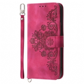 Folio Deksel Xiaomi Redmi Note 14 5g Lommebok Med Blondemønster Stropp Og Skulderstropp