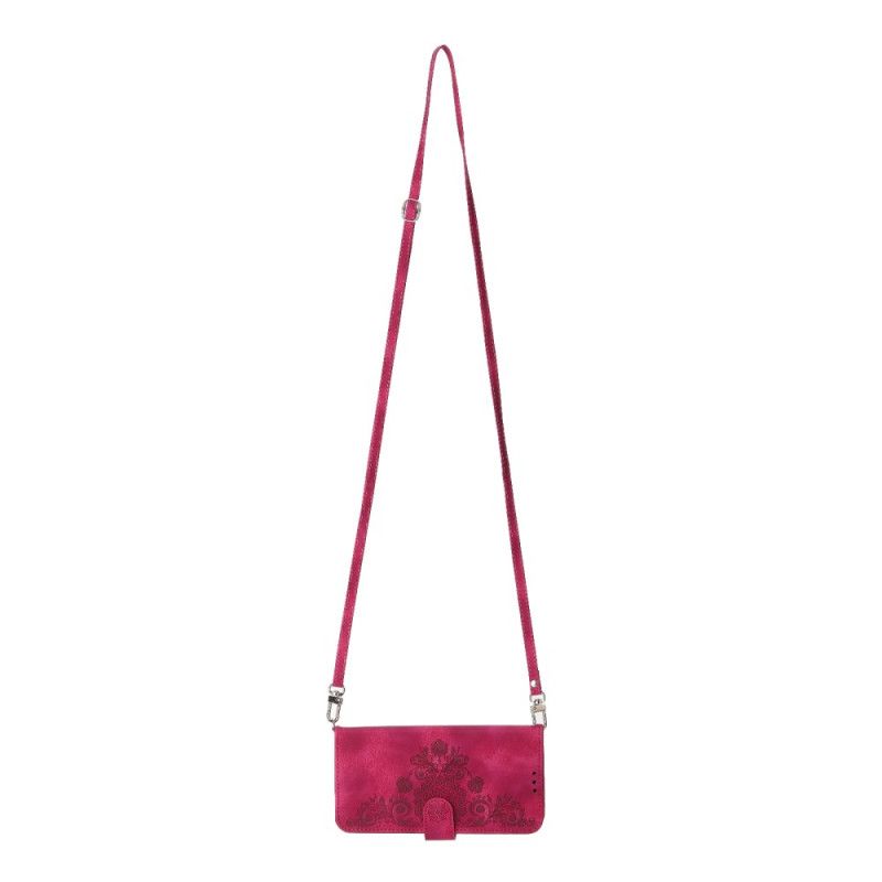 Folio Deksel Xiaomi Redmi Note 14 5g Lommebok Med Blondemønster Stropp Og Skulderstropp