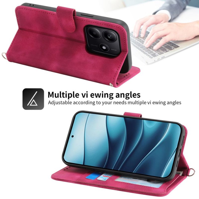 Folio Deksel Xiaomi Redmi Note 14 5g Lommebok Med Blondemønster Stropp Og Skulderstropp