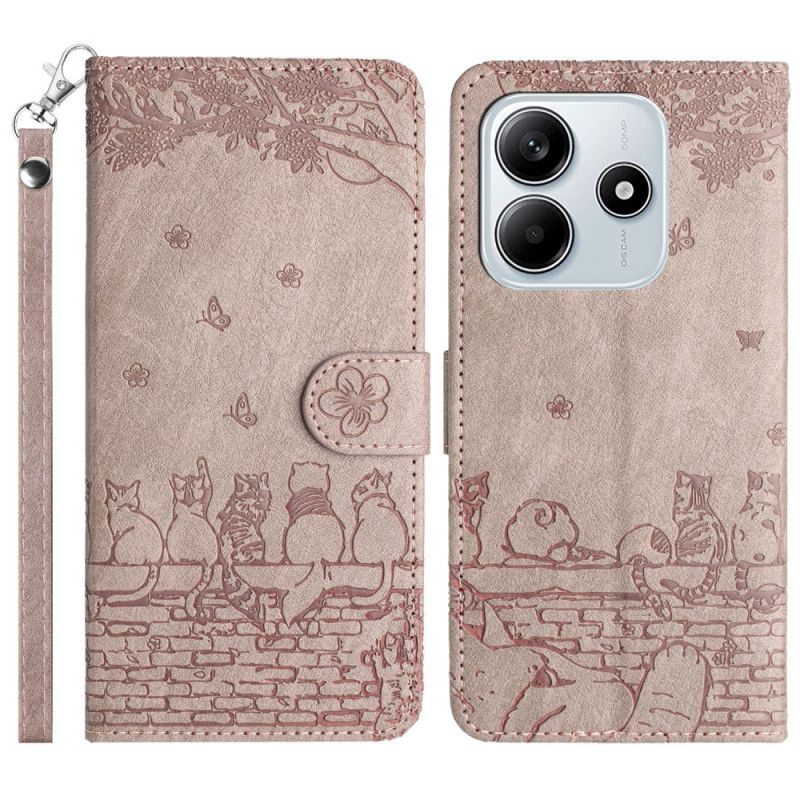 Lærdeksel Folio Deksel Xiaomi Redmi Note 14 5g Mobildeksel Kattemønster Med Stropp