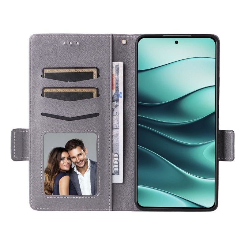 Lærdeksel Folio Deksel Xiaomi Redmi Note 14 5g Mobildeksel Litchi-tekstur Med Stropp