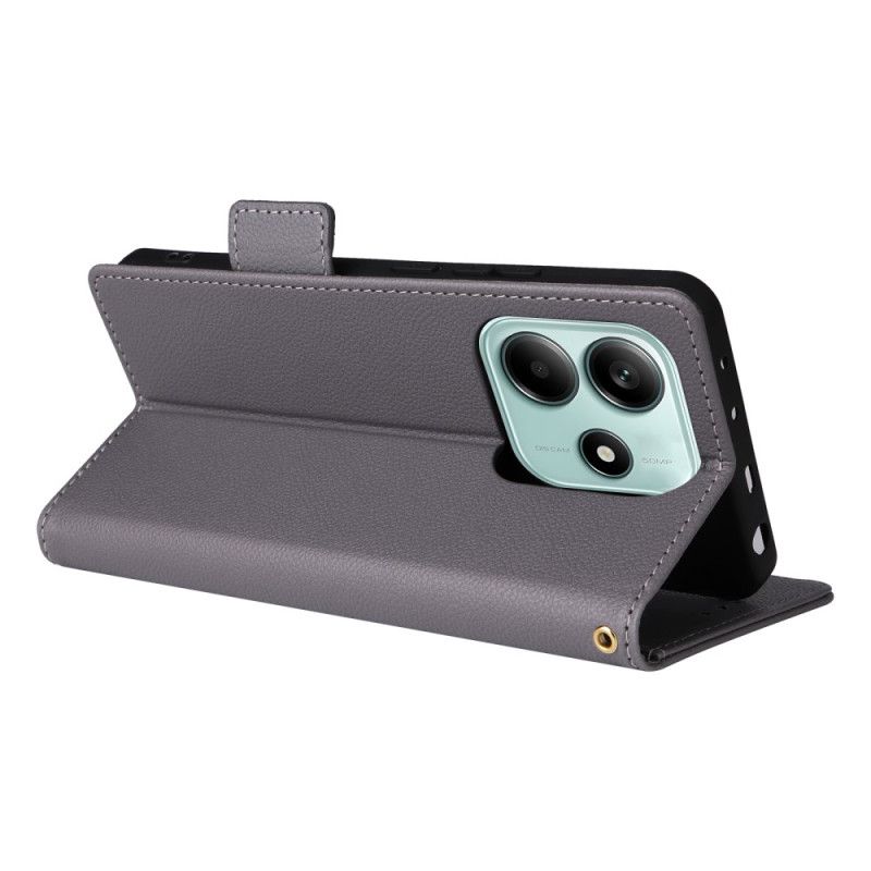 Lærdeksel Folio Deksel Xiaomi Redmi Note 14 5g Mobildeksel Litchi-tekstur Med Stropp