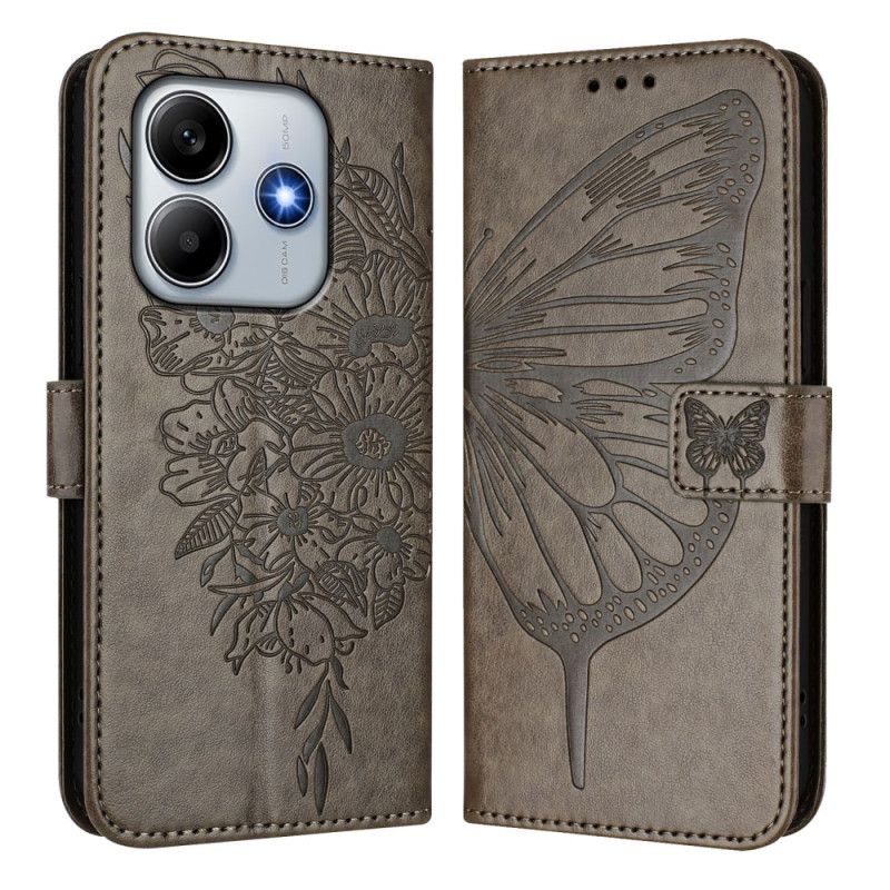 Lærdeksel Folio Deksel Xiaomi Redmi Note 14 5g Mobildeksel Sommerfugldesign Med Stropp