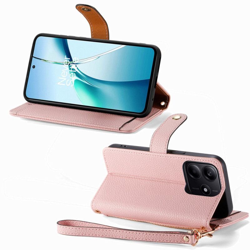 Lærdeksel Folio Deksel Xiaomi Redmi Note 14 5g Rfid Med Lommebok Og Rfid-glidelåslomme