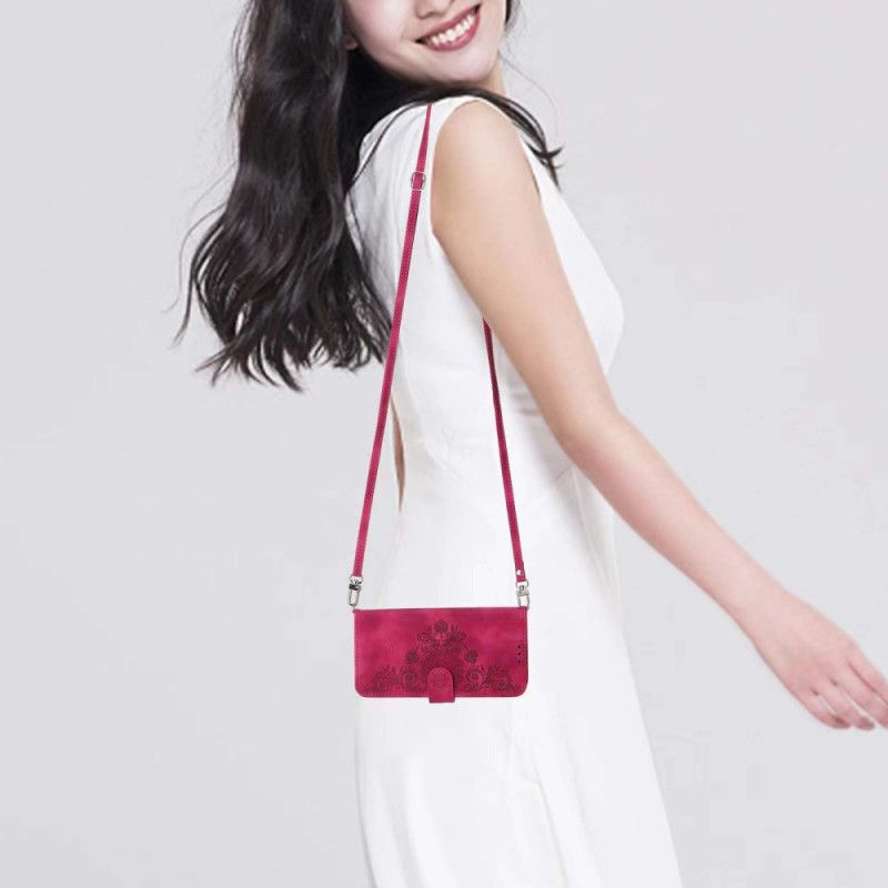 Folio Deksel Oppo Reno 13f 4g / 5g / 13 Fs 5g Semsket Skinn Med Blondeeffekt Med Stropp Og Skulderstropp Beskyttelse Deksel