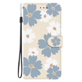 Folio Deksel Poco C85 Grå Og Hvite Blomster Beskyttelse Deksel