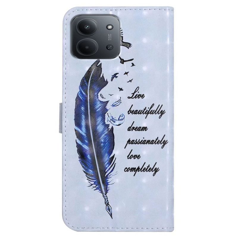 Lærdeksel Folio Deksel Poco C85 Mobildeksel Blå Fjær