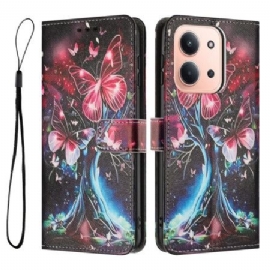 Lærdeksel Folio Deksel Poco C85 Mobildeksel Sommerfugltre