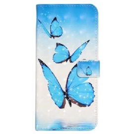 Lærdeksel Folio Deksel Poco C85 Mobildeksel Tre Sommerfugler