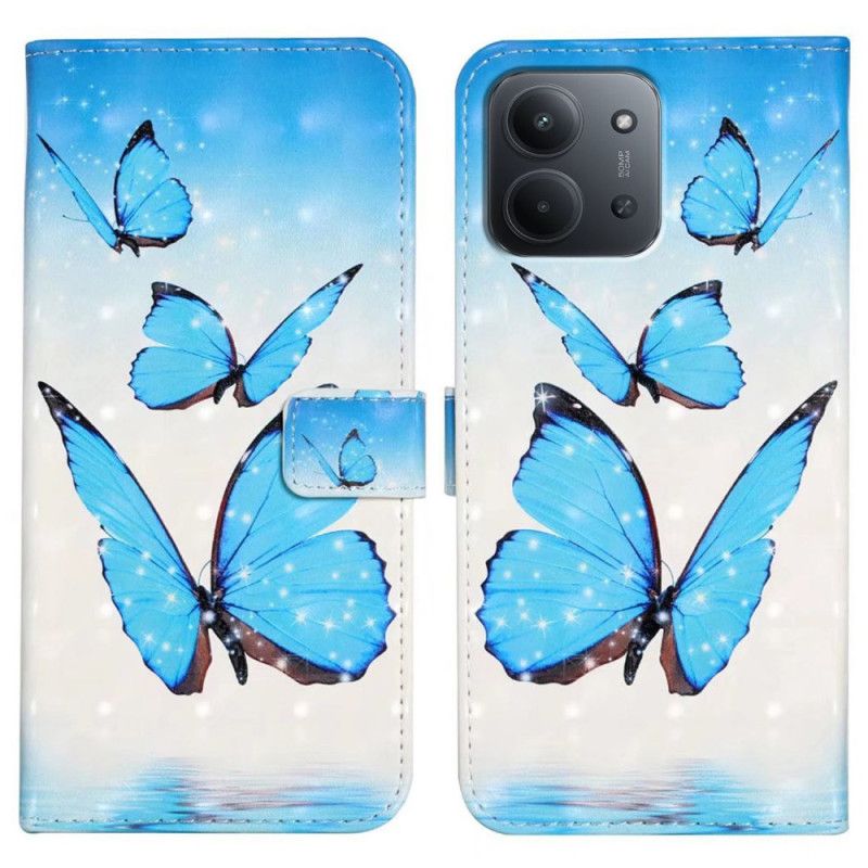 Lærdeksel Folio Deksel Poco C85 Mobildeksel Tre Sommerfugler