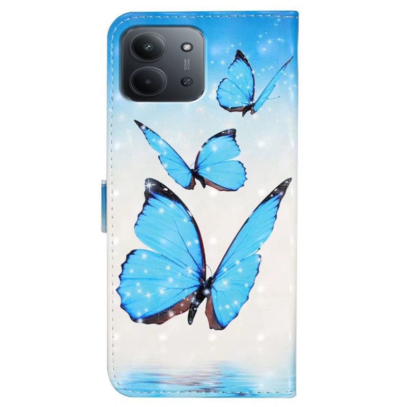 Lærdeksel Folio Deksel Poco C85 Mobildeksel Tre Sommerfugler